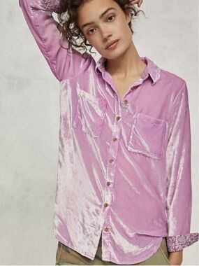 PILCRO Anthropologie Mara Lilac Velvet Button Down Blouse Size 4